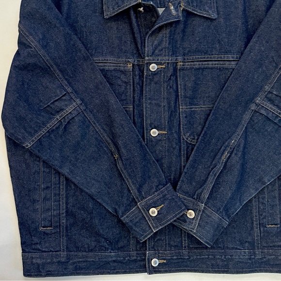 VTG 90s Y2K MENS ANCHOR BLUE DARK WASH OVERSIZED BOXY DENIM JACKET COAT SzL - Picture 7 of 10